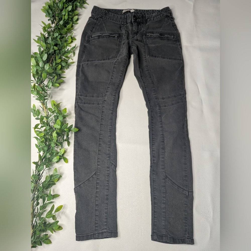 Free People Black Moto Utility Jeans Size 28